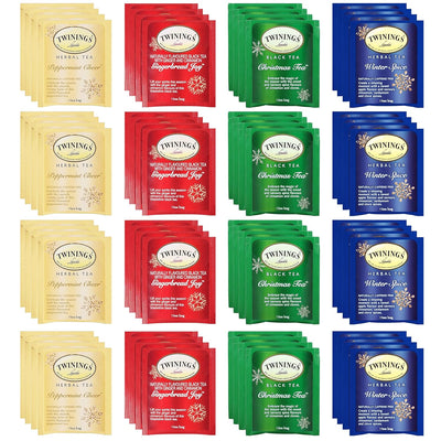 Blue Ribbon Holiday Tea Bags Sampler Assortment Gift Box (60 Count) 4 Flavors Seasonal Collection Awesome Gifts for Friends Men Women Yourself Family Friends