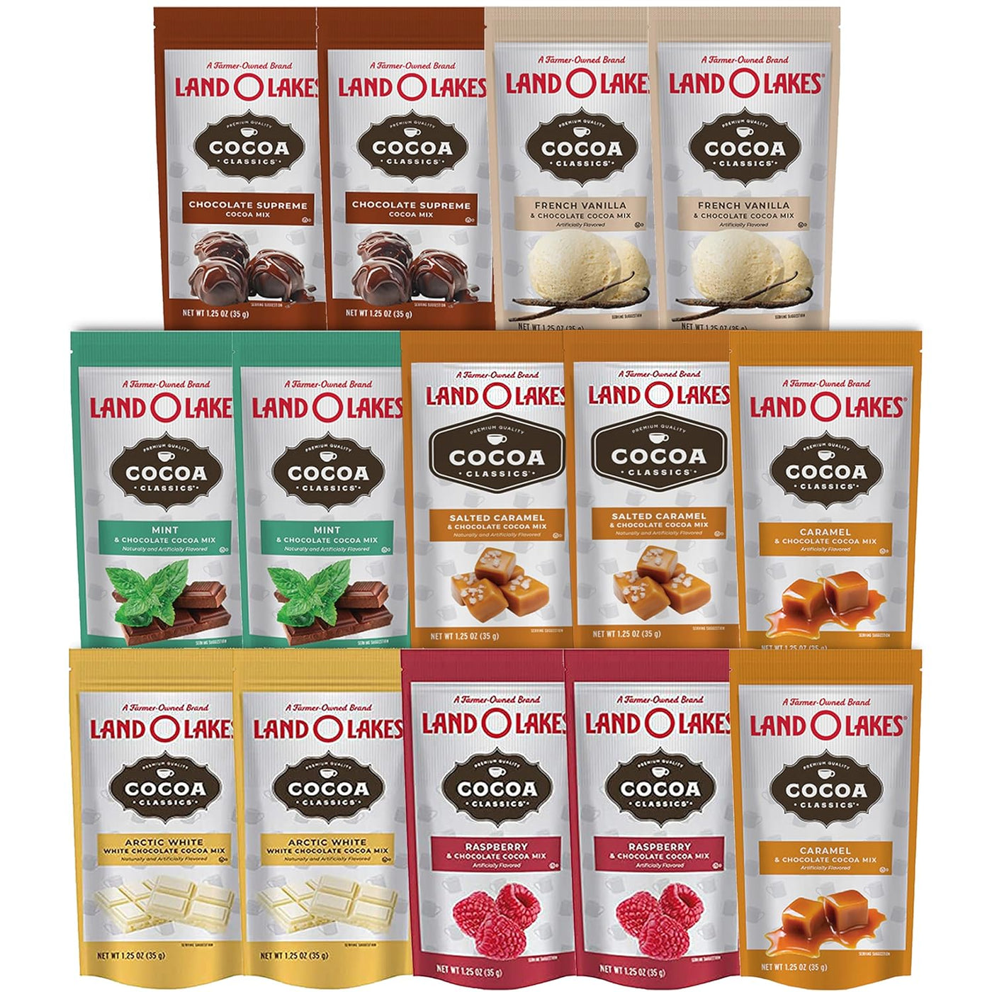 Land O'Lakes Hot Cocoa Mix (14 Count) 7 Flavors Gifts for Students Co-Workers Teens Someone Special Family Friends Her Him Hot Cocoa Gift Box