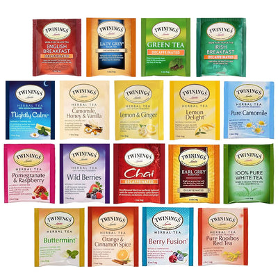 Blue Ribbon Herbal and Decaf Tea Bags Sampler Assortment Variety Pack Gift Box - 20 Count 20 Flavors - Perfect Variety - Gifts for Mom Dad Family Coworkers Friends Women Men Herbal and Green Tea Lovers