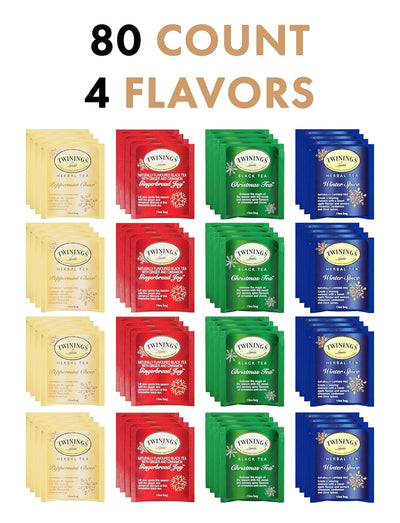 BLUE RIBBON Twinings Tea Bags in Bamboo Gift Box (80 Count) 4 Seasonal Collection Flavors Perfect Seasonal Gifts for Women Men Friends Couples Mom Dad