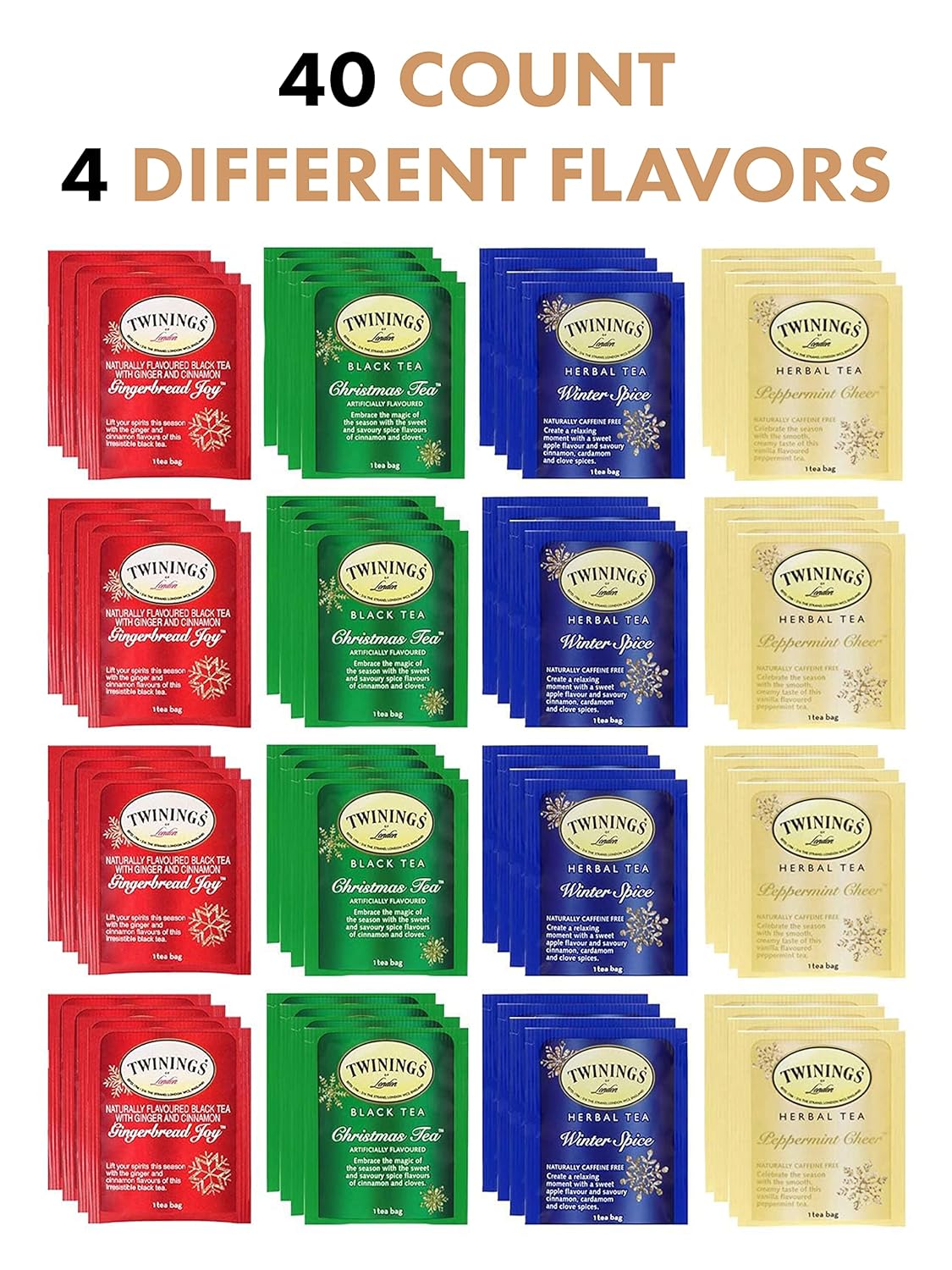 Twinings Holiday Variety Tea Bags in Bamboo Gift Box (40 Count) 4 Different Flavors Gift Sampler Basket Assortment Box Gift for Family Her Him Friends Coworkers