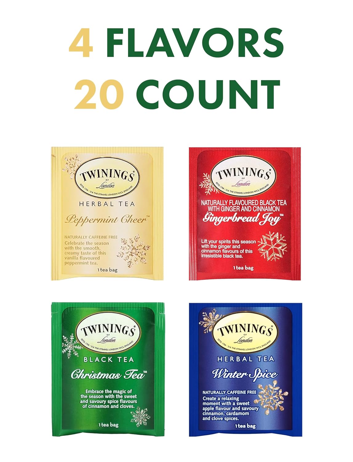 Twinings Tea Bags Sampler Assortment Gift Box 20 Count 4 Flavors with Convenient Gift Box Seasonal Collection Awesome Gifts for College Students Friends