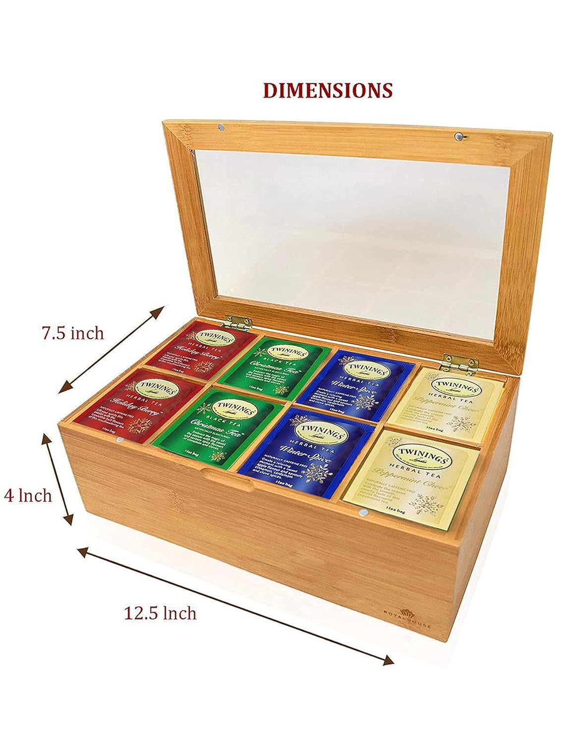 Twinings Holiday Variety Tea Bags in Bamboo Gift Box (40 Count) 4 Different Flavors Gift Sampler Basket Assortment Box Gift for Family Her Him Friends Coworkers