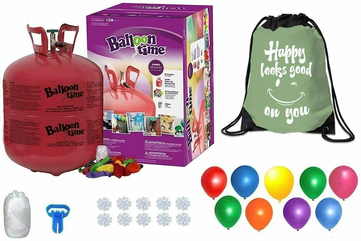 Balloon Time Helium Tank With Balloons, Balloon Tying Tool, and Drawstring Backpack Bag