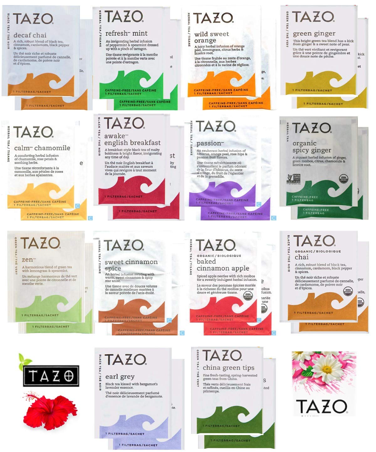 Tazo Tea Bags Sampler Assortment Variety Pack Gift Box | 42-Count ...